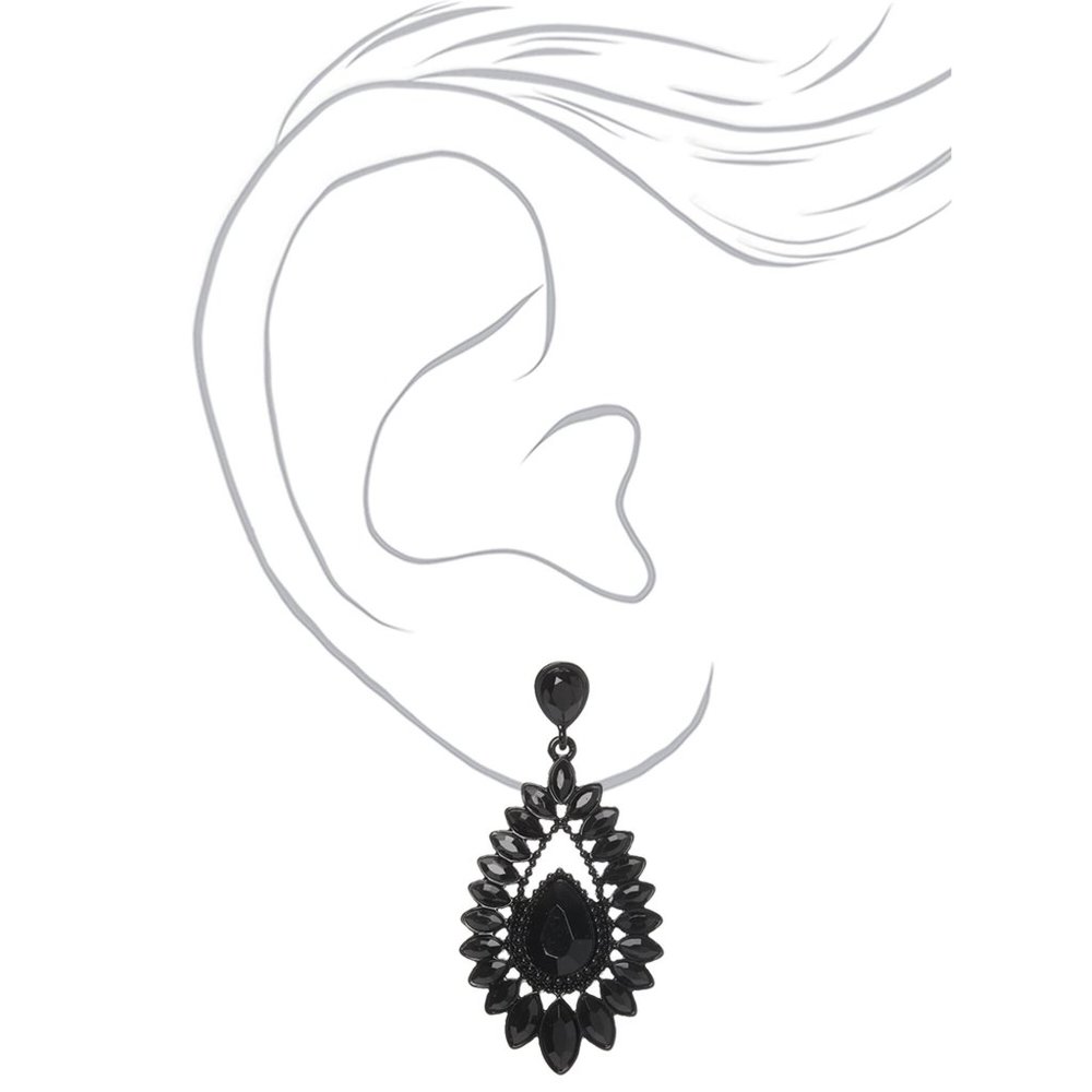 2.5" Black Crystal Teardrop Drop Earrings NEW NWT - Picture 6 of 6